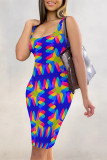 Colour Sexy Geometric Print Contrast U Neck Printed Dresses