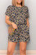 Leopard Print Casual Leopard Print Draw String Pocket O Neck Loose Rompers