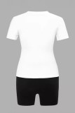 White Black Casual Print Patchwork O Neck Short Sleeve Two Pieces