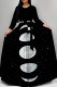 Black Elegant Print Patchwork Strap Design O Neck Long Dresses