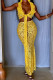 Yellow Sexy Solid Color Lace Hollow Out Patchwork Strap Design Deep V Neck Sleeveless Two Pieces