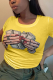Yellow Casual Street Graffiti Print O Neck T-Shirts