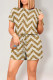 Golden Yellow Casual Ripple Print Draw String Pocket O Neck Loose Rompers