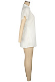 Pink Casual Daily Letter Print Knotted Turndown Collar Short Sleeve Two Pieces