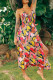 Red Elegant Print Hollow Out Patchwork Backless Strap Design Halter Long Dresses