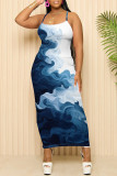 Yellow Purple Sexy Gradient Print Contrast Printed Dresses
