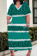 Green Street Print Pocket Patchwork V Neck Straight Plus Size Dresses