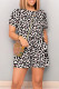 Pink Casual Leopard Print Draw String Pocket O Neck Loose Rompers