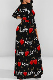 Black Elegant Gradient Print Camouflage Print Letter Print Faux Denim Print Lace Up Contrast O Neck Printed Dresses