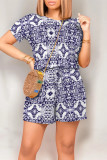 Black Casual Street National Totem Print Draw String Pocket O Neck Loose Rompers