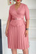 Pink Elegant Solid Color Patchwork Ruched With Belt V Neck Long Dresses