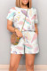 White Casual Geometric Print Letter Print Pocket Contrast O Neck Loose Rompers