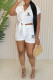 White Casual Letter Print Knotted Turndown Collar Short Sleeve Two Pieces