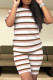Dark Brown Casual Stripe Patchwork O Neck Short Sleeve Two Pieces