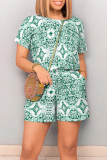 Black Casual Street National Totem Print Draw String Pocket O Neck Loose Rompers