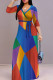 Yellow And Blue Elegant Print Patchwork Strap Design V Neck Long Dresses