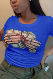 Yellow Casual Street Graffiti Print O Neck T-Shirts