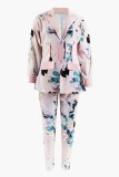 Pink Casual Print Patchwork Turndown Collar Long Sleeve Two Pieces