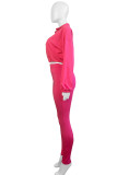 Blue Casual Solid Color Draw String Patchwork Zipper Turndown Collar Long Sleeve Two Pieces