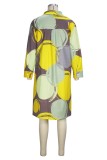 Yellow Casual Print Basic Turndown Collar Shirt Dresses