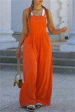 Light Green Casual Solid Color Buttons Backless Spaghetti Strap Regular Jumpsuits