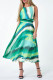 Green Elegant Print Patchwork O Neck A Line Dresses