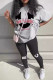 Grey Casual Print Patchwork O Neck Half Sleeve Two Pieces