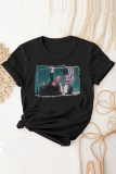 Black Street Figure Print O Neck T-Shirts