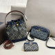 Blue Casual Street Letters Draw String Patchwork Contrast Bags
