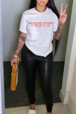 White Casual Street Letter Print O Neck T-Shirts