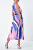 Purple Elegant Print Patchwork O Neck A Line Dresses