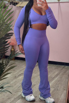 Purple Casual Solid Color Patchwork Zipper Zipper Collar Long Sleeve Three Pieces