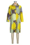 Yellow Casual Print Basic Turndown Collar Shirt Dresses