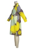 Yellow Casual Print Basic Turndown Collar Shirt Dresses