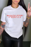 White Casual Street Letter Print O Neck T-Shirts