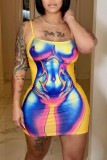 Colour Sexy Casual Print Backless Spaghetti Strap Wrapped Skirt Dresses
