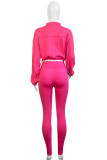 Blue Casual Solid Color Draw String Patchwork Zipper Turndown Collar Long Sleeve Two Pieces