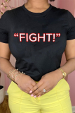 White Casual Street Letter Print O Neck T-Shirts