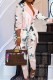 Pink Casual Print Patchwork Turndown Collar Long Sleeve Two Pieces