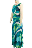 Purple Elegant Print Patchwork O Neck A Line Dresses