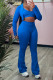 Blue Casual Solid Color Patchwork Zipper Zipper Collar Long Sleeve Three Pieces