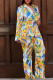 Yellow Street Print Buckle Patchwork Turn-back Collar Long Sleeve Two Pieces