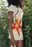 Yellow Elegant Print Patchwork O Neck Short Sleeve Two Pieces