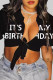 Black Sexy Letters Patchwork Strap Design Deep V Neck T-Shirts