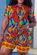 Red Casual Print Basic O Neck Short Sleeve Two Pieces