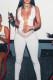 White Sexy Solid Color Lace Hollow Out Patchwork Backless Strap Design Halter Skinny Jumpsuits