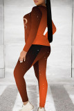 Fuchsia Casual Print Patchwork O Neck Long Sleeve Two Pieces