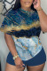 Navy Blue Print Basic O Neck Short Sleeve Two Pieces