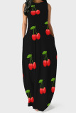 Pink Elegant Print Pocket Patchwork O Neck Long Dresses