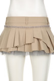 Khaki Street Solid Color Buttons Patchwork Ruched Boot Cut Low Waist Speaker Patchwork Bottoms